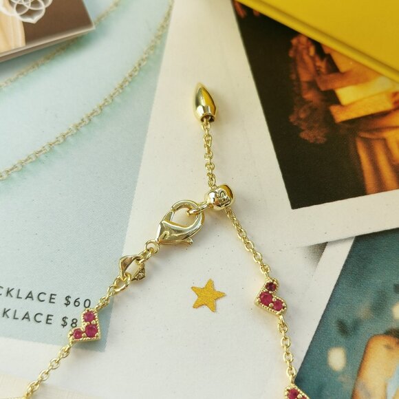 New Kendra Scott Haven Heart Pink Crystal Chain Bracelet Gold - Picture 3 of 3